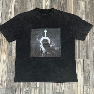 👑✝️ JESUS CHRIST King of Kings - Black Acid Wash Religious Graphic Tee - EUC